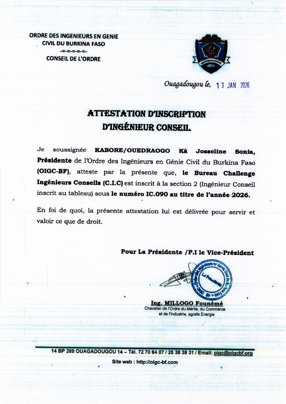 Attestation d'inscription d'ingénieur conseil, numéro IC 090
